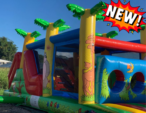 AFRICA 2 – Location Martinique : Parcours gonflable multi-activités pour enfants de 18 mois à 10 ans (env. 8 x 3 x ht 4 m.) / FORFAIT DE 4H