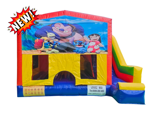 CHÂTEAU TOBOGGAN EXTÉRIEUR – Location Martinique : Château gonflable à thèmes avec toboggan extérieur pour enfants jusqu'à 10 ans (env. 6 x 5 x ht 4,5 m.) / FORFAIT DE 4H