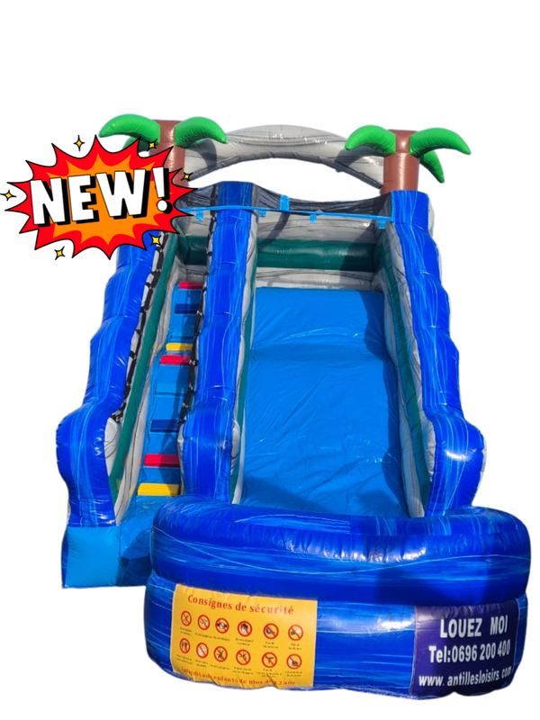 TOBOGGAN PISCINE CARAÏBE – Location Martinique : Toboggan gonflable avec piscine pour enfants de 4 à 12 ans (env. 7 x 4 x ht 5 m.) / FORFAIT DE 4H